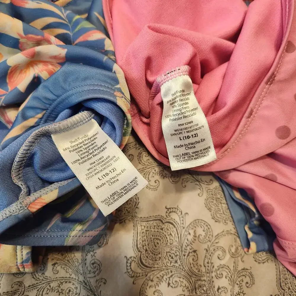 Girls Long Sleeve Zip-Up Rash Guard One Piece Swimsuit Lot of 2